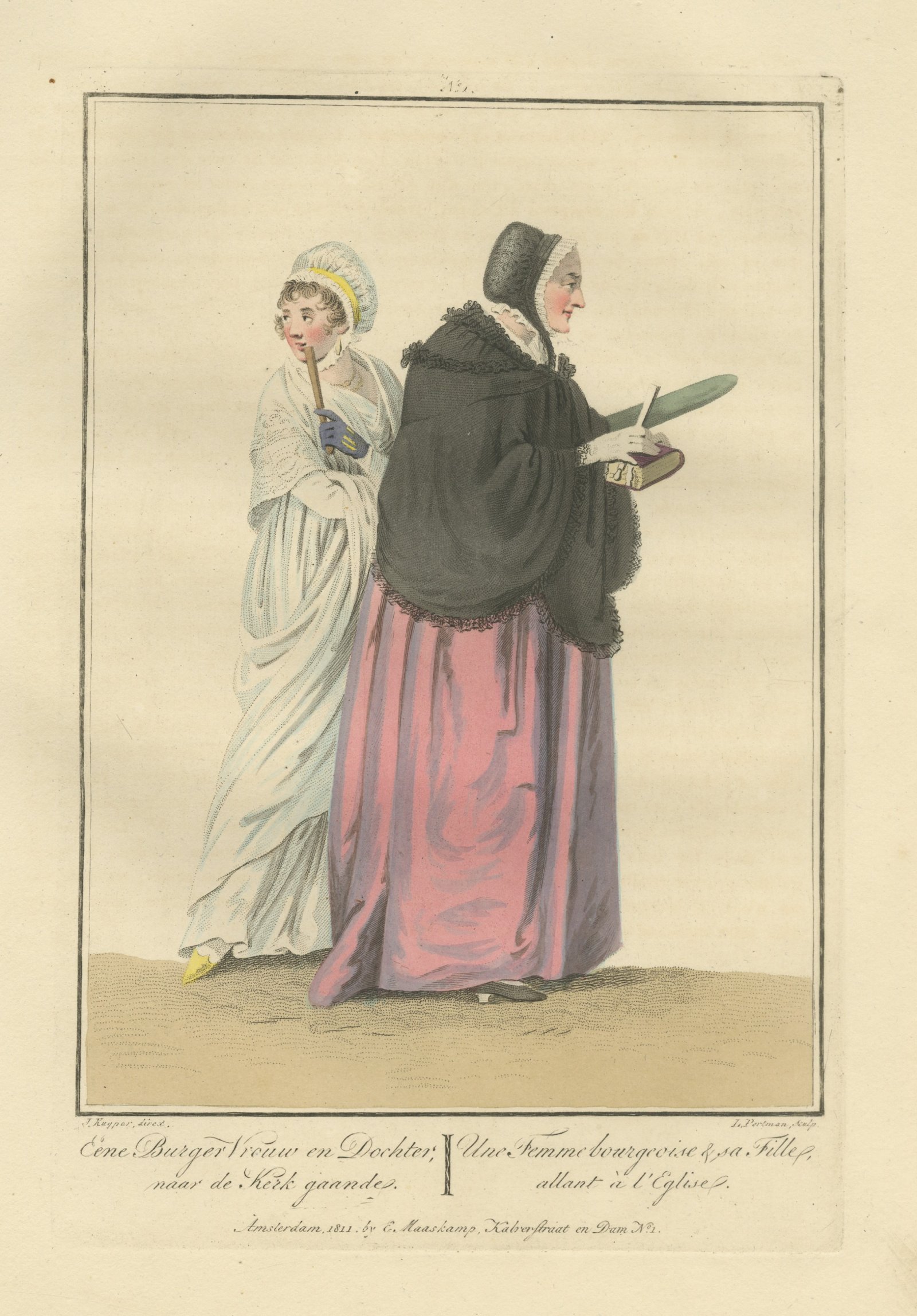 Burgher Woman and Daughter going to Church, Dutch Costume, 1811