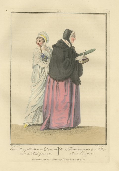 Burgher Woman and Daughter going to Church, Dutch Costume, 1811