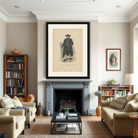 Antique Costume Print of a Farmer from the Region of Ettersberg by Lipperheide, shown framed in a room