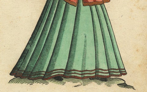 Virgin Woman from Naples, Antique Hand-Colored Woodcut by Jost Amman, 1577, close-up 3