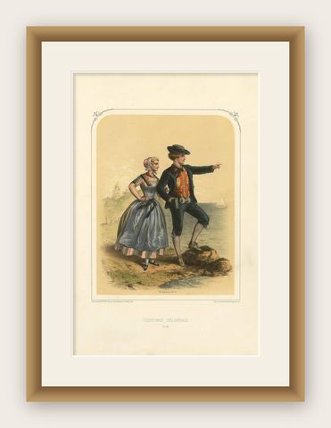Antique Costume Print of Zealand 'The Netherlands' by A. Lacouchie, circa 1850, shown framed