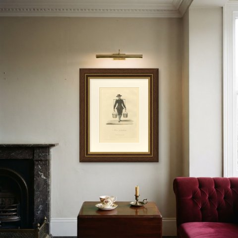 Milkman of Rotterdam with his Yoke, Antique Ackermann Print, 1817, shown framed on a wall