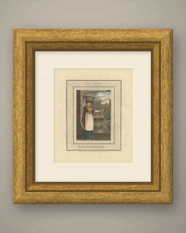 Strawberry Seller in Covent Garden, Cries of London, 1804, shown framed