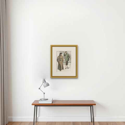 Vintage Fashion Print 'Pl.14319' Published in Ladies Styles, 1952, shown framed on a wall