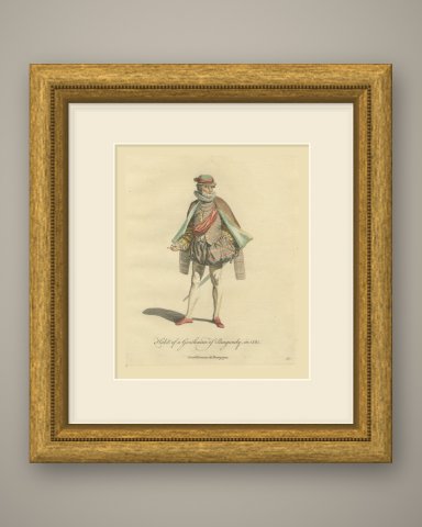 Gentleman of Burgundy in Striped Doublet and Lined Cloak, Costume of 1581, 1757, shown framed