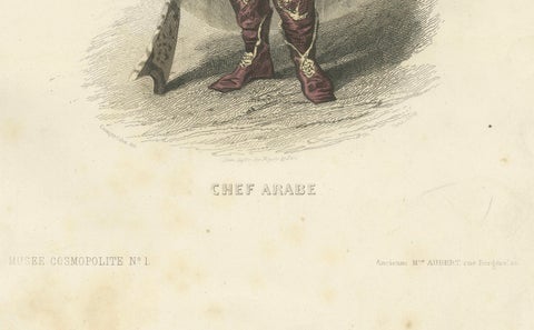 Arab Chief Costume Print Algeria 1853 by Compte-Calix, Hand-Colored Lithograph, close-up 1