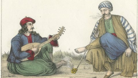 Greek Sailor, a Thessalian and Women of Kasos and Missolonghi, 1842, close-up 1
