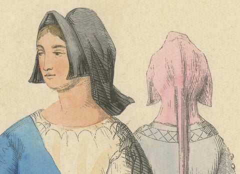 Antique Print of Italian Maidens in Traditional Attire, 1847, close-up 3