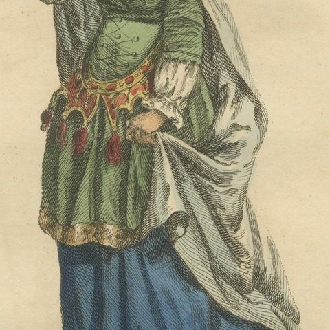 Tartar Princess Costume Study, Elegant Hand-Colored Engraving, 1749, close-up 6