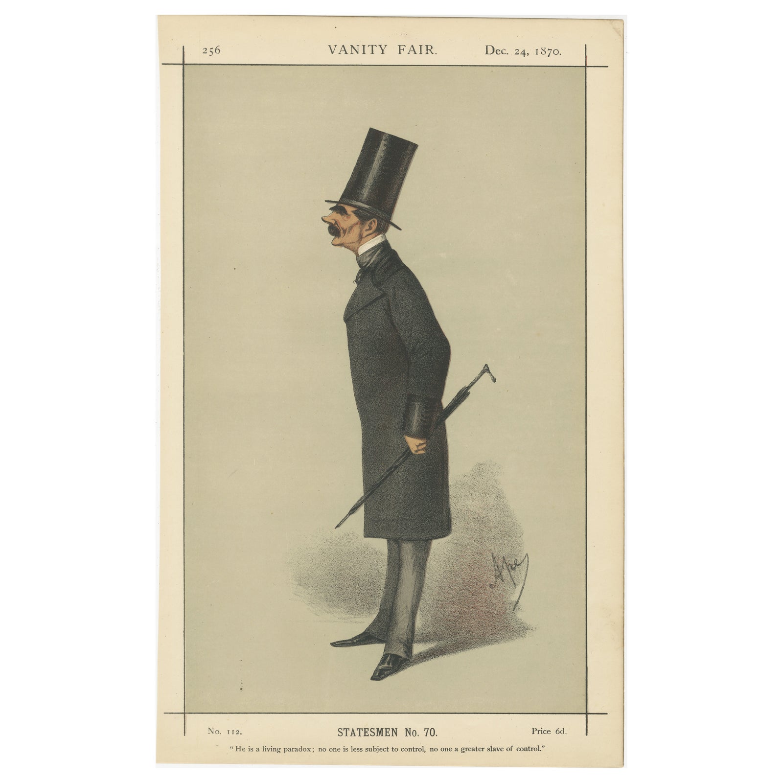 Victorian Statesman with Top Hat, Vanity Fair Statesmen Series, 1870