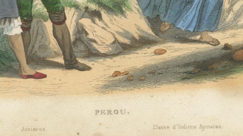 Original Antique Costume Print of Peru, Arrieros & Aymara Dance, c.1840, close-up 4