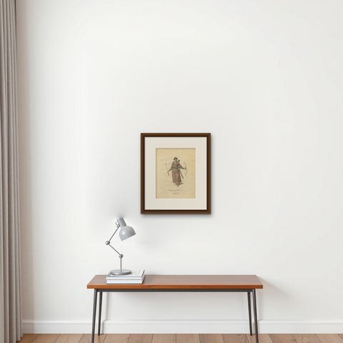 Crimean Tartar Archer Costume Print, Hand-Colored Jefferys 1749, shown framed on a wall