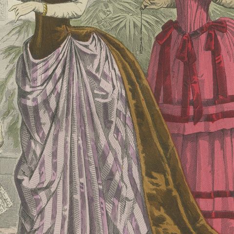 Antique French Fashion Plate, Paris Ladies with Fan & Child, c.1880, close-up 2
