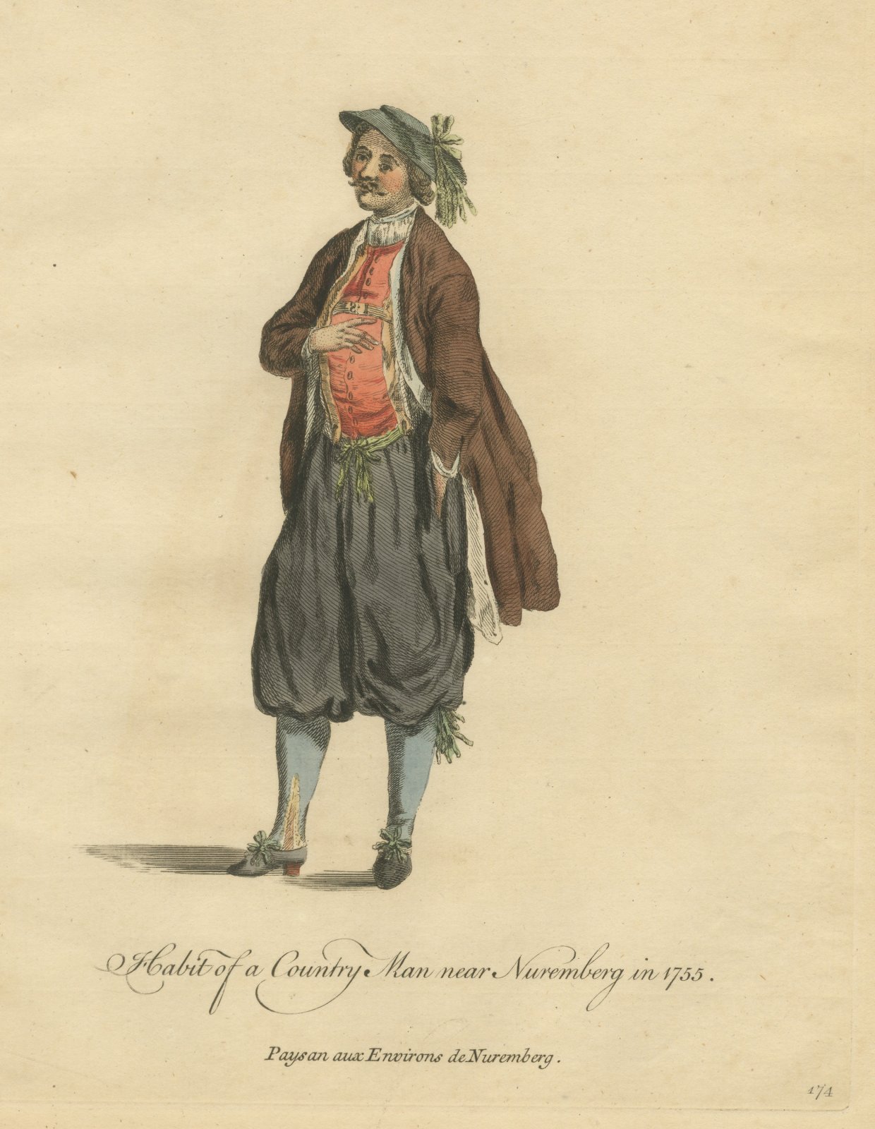 Country Man near Nuremberg in Red Waistcoat and Brown Coat, 1755, Jefferys 1757
