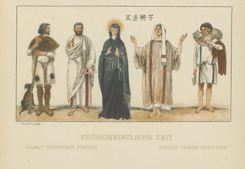 Early Christian Period Costume Plate, Antique Hand-Colored Print c.1880, close-up 3