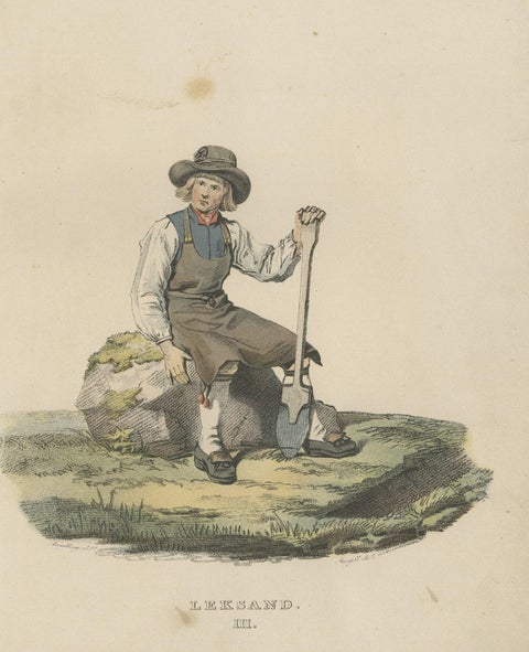 Antique Costume Print of Leksand in Sweden, circa 1864, close-up 1