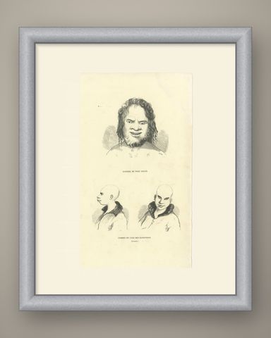 Port Jervis and Kangaroo Island, Antique Wahlen Costume Print, 1843-1844, shown framed