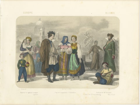 Russian and Finnish Costumes, Peasants and Nobility of St. Petersburg, c.1845, view 2