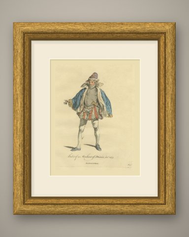 Merchant of Meissen in Fur-Lined Blue Cloak, Costume of 1577, Jefferys 1757, shown framed