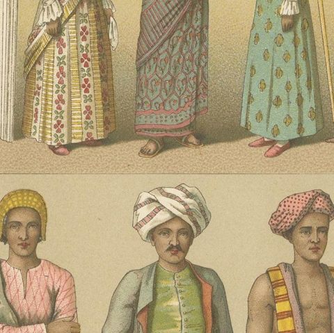 Pl. 38 Antique Print of Asian Clothing by Racinet, 'circa 1880', close-up 2
