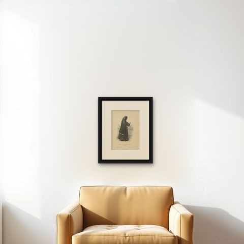 Antique Costume Print of a Farmer's Wife from the Region of Weimar, Lipperheide, shown framed on a wall