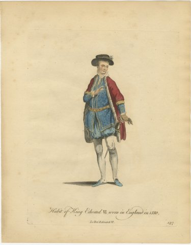 Habit of King Edward VI Worn in England in 1550, Jefferys Costume Plate, 1757, view 2