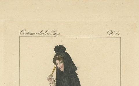 Woman in Traditional Madrid Dress, Hand-Colored Engraving, c.1820, close-up 5