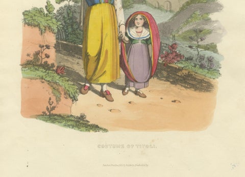 Tivoli Costumes & Temple of Vesta - 1819 Etching of Italian Heritage, close-up 3