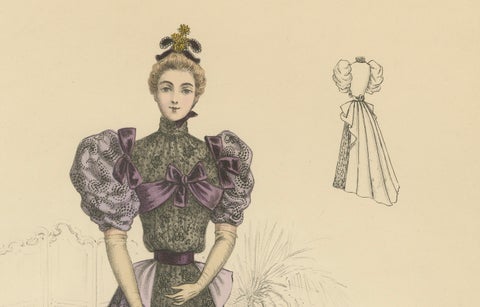 Victorian Evening Elegance: Opulent Fashion Lithograph Published in 1889, close-up 3