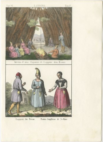 Inside a Hut of the Reindeer Lapps and Lapp Costume, Lapponia, 1842, view 2