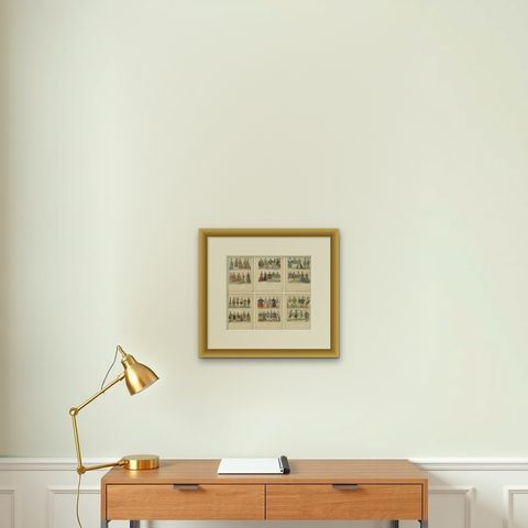 French Renaissance Costumes 1500s, Set of 6 Antique Prints, Published in 1880, shown framed on a wall