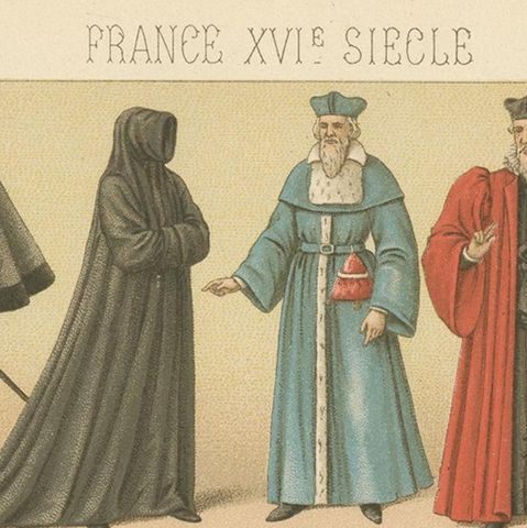Pl. 69 Antique Print of French XVIth Century Costumes by Racinet, circa 1880, close-up 1