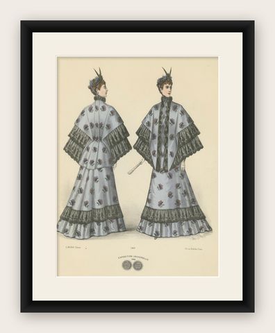 Victorian Elegance in Detail: A Fashion Lithograph by L. Michau, 1889, shown framed