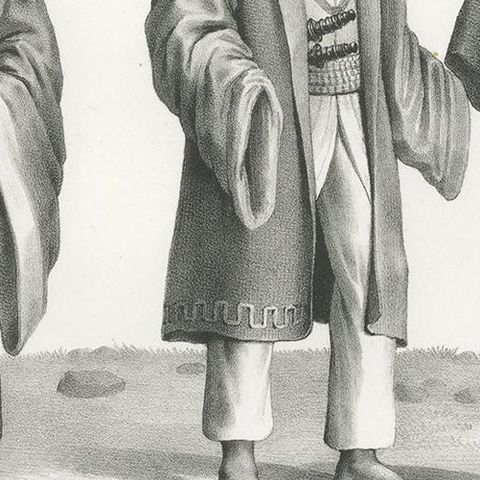 Antique Print of Japanese Men and their Costumes by Honegger (1845), close-up 2