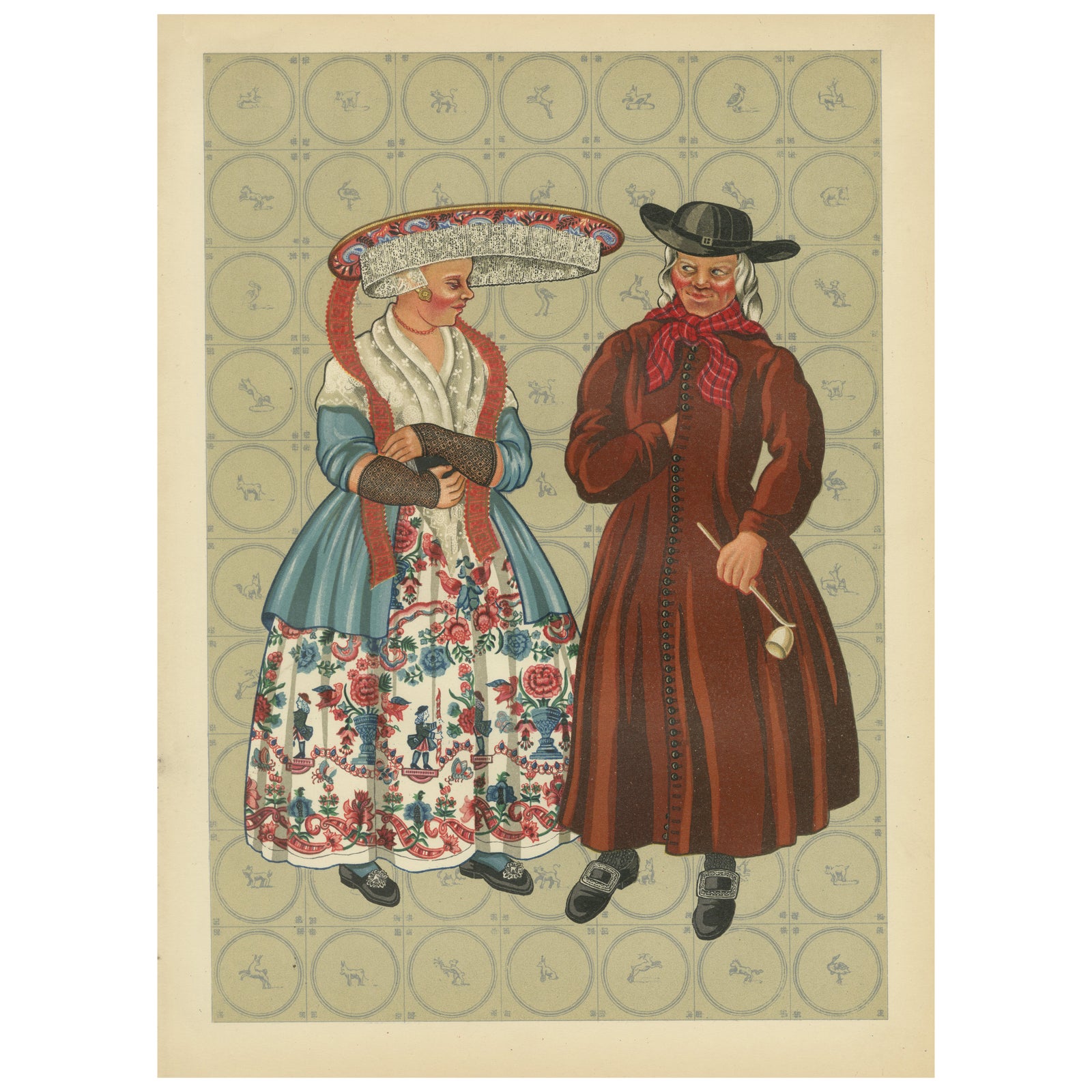 Frisian Costumes of Makkum in The Netherlands with Lace Cap and Redingote, 1932