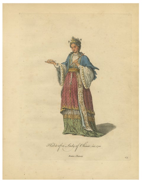Lady of China in Elegant Court Dress, Antique Print, Jefferys, 1749