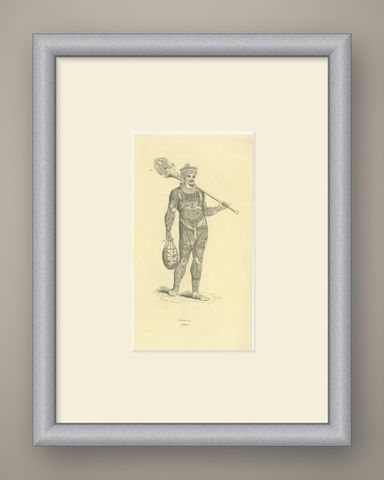 Noukahiwa, Oceania, Antique Wahlen Costume Print, 1843-1844, shown framed