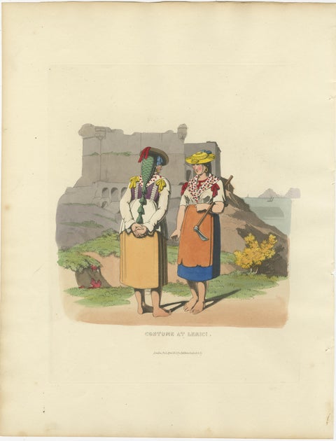 Costume Print: Peasant Women at Lerici in Italy, 1820s Hand-Colored Engraving, view 2