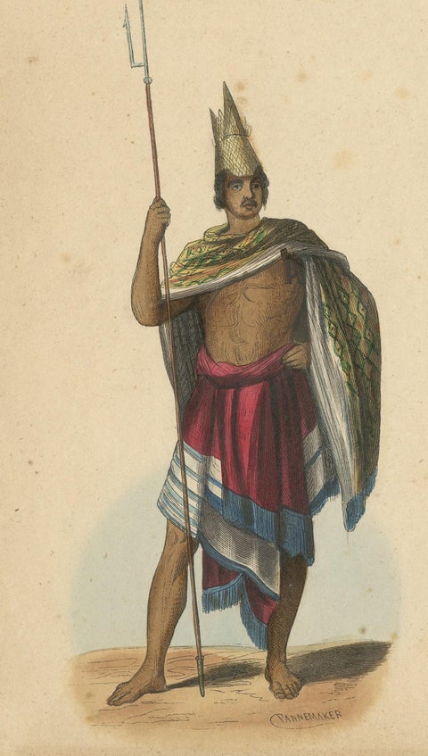 Antique Costume Print of an Inhabitant of Rote Island by Wahlen, 1843, view 2