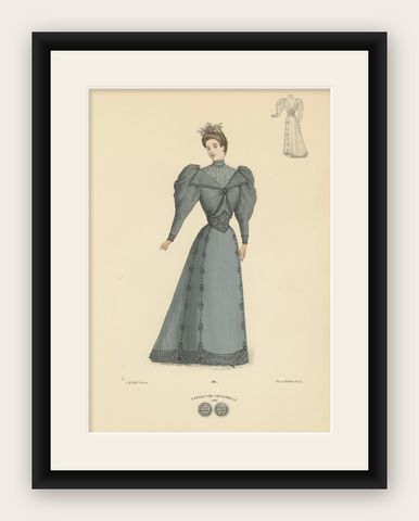 Timeless Elegance: Victorian Fashion Litho by Michau from the Expo Universelle, shown framed
