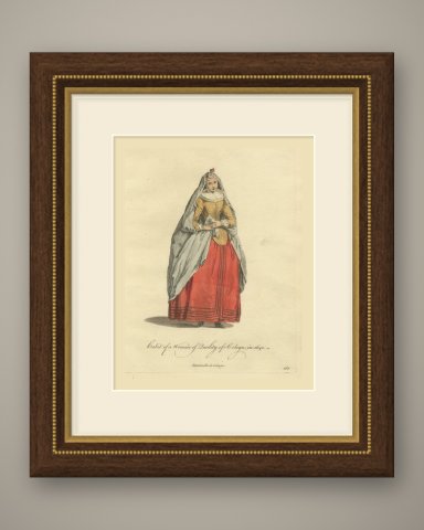 Woman of Quality of Cologne in Gray Veil and Red Skirt, Costume of 1640, 1757, shown framed