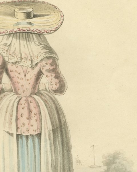 Man and Woman of North Holland, Antique Ackermann Costume Print, 1817, close-up 2