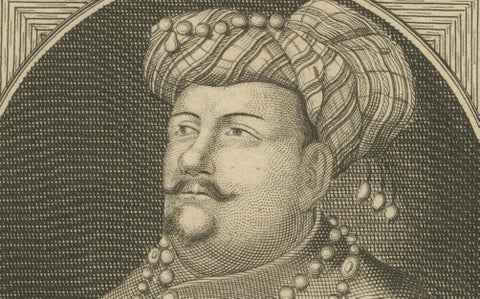 Mughal Nobles Asad Khan & Khan Jahan Portrait Engraving, Valentijn, c.1726, close-up 5