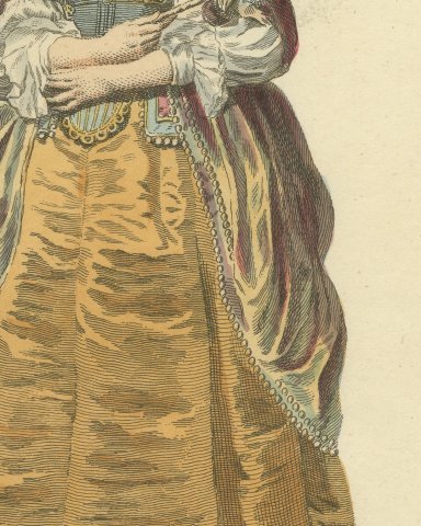 Wife of Rubens in 1620 with a Feather Fan, Jefferys Costume Plate, 1757, close-up 2