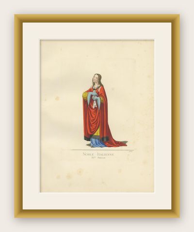 Antique Print of an Italian Noblewoman, 15th Century, by Bonnard, 1860, shown framed