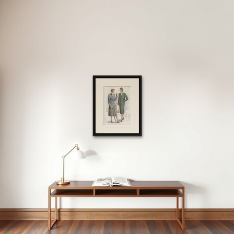 Vintage Fashion Print 'Pl. 14215' Published in Ladies Styles, 1951, shown framed on a wall