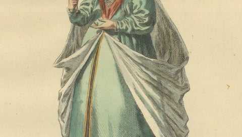 Italian Noble Lady Costume Print, Vicenza Fashion, 1749, close-up 2