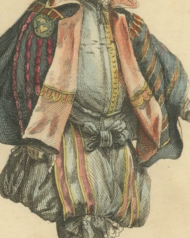 Man of Nuremberg in Striped Cloak and Paned Hose, Costume of 1577, 1757, close-up 2