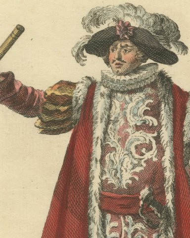 King Richard III Playhouse Habit, Georgian Stage Costume, Jefferys Print, 1757, close-up 1