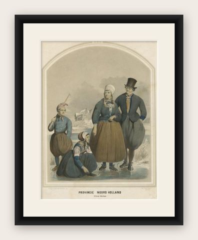 Antique Costume Print of the Province of Noord-Holland, Marken, Holland, ca 1857, shown framed